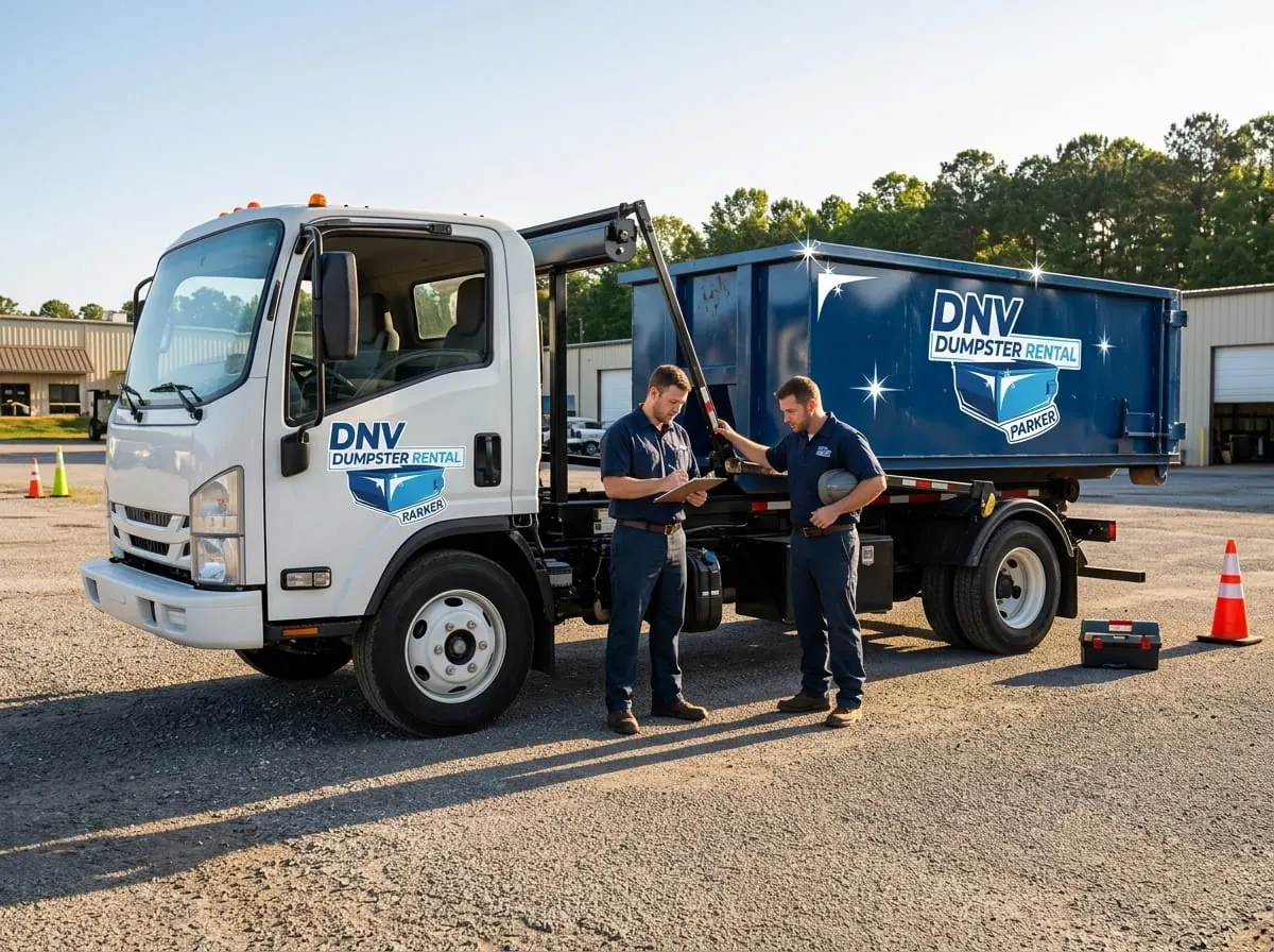 DNV Dumpster Rental team in high-visibility vests at the Parker yard
